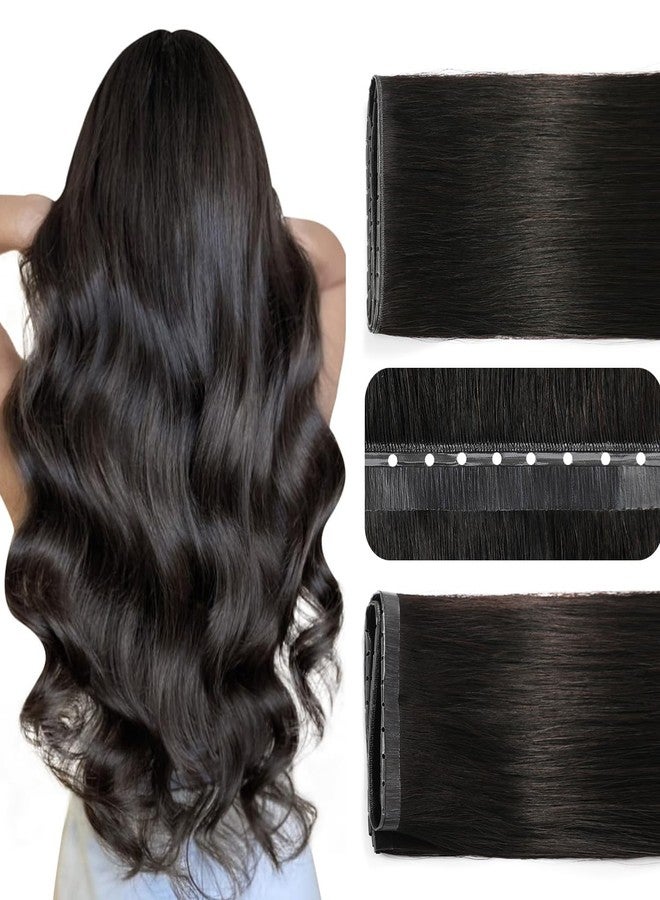 SUYYA Butterfly Weft Hair Extensions Human Hair Glueless OVO Pu Hole Genius Hand Tied Invisible DIY Double Weft Hair Extensions Straight 2PCS 14 inches Color #1B Off Black - Image 1